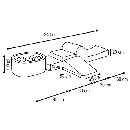 PLUSH NEST Mini playground (+basin and 100 balls: pearl, srerbr), blue, premium corduroy