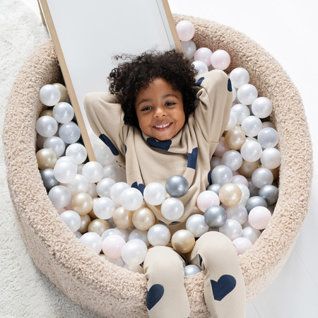 Dry pool balls, 6 cm, set of 200 pcs: pearl, gold, pearl light pink