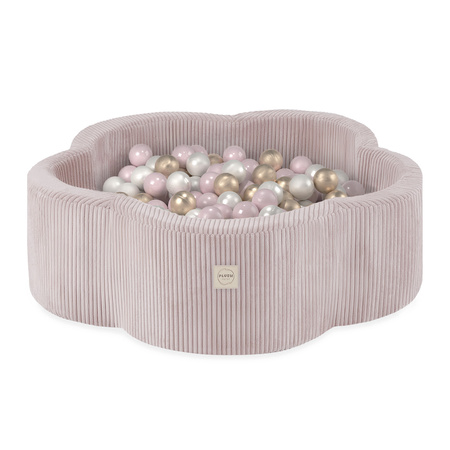 Plush Nest Dry flower pool , 95x30, light pink, premium corduroy, Floral Fun Zone, 200 balls: pearl, light pink pearl, gold