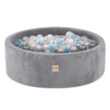 PLUSH NEST Spielplatz 3 Elemente + Trockenbecken 90x30 (+200 Bälle: Perle, Silber, Hellblau), grau, Premium-Cord