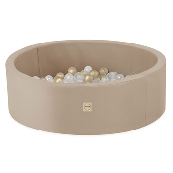 PLUSH NEST Dry pool, round, outdoor, beige, waterproof, 90x30 cm, 200 balls: pearl, transparent, gold