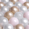 PLUSH NEST Dry ball pool, 90x30 cm, round, Rose, Puffy Lamell, 200 balls: pearl, gold, light pearl pink