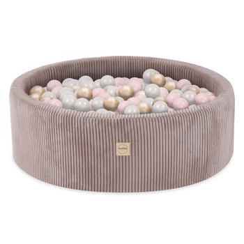 PLUSH NEST Bällebad, beige, rund, Kord, 90x30, 200 Bälle: Perle, hellrosa, gold