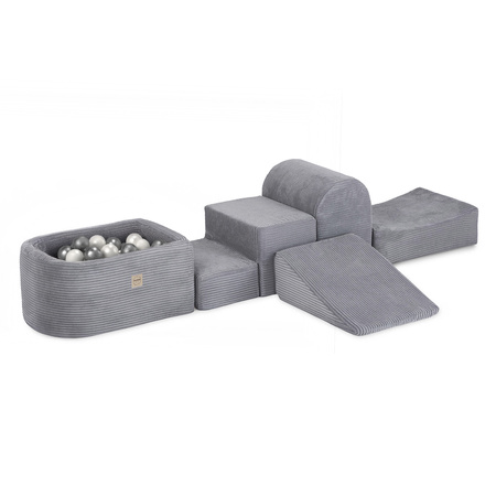 PLUSH NEST Plac zabaw Mini (+basen i 100 piłek ), szary, sztruks premium (perłowe i srebrne)