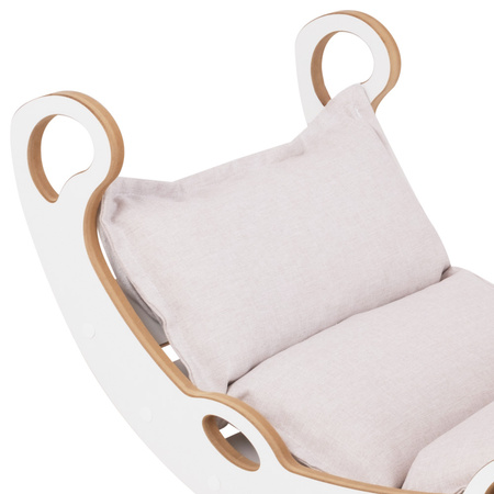 PLUSH NEST Bujak dla dzieci XS Mini Rocker 2w1 + poduszka Jasny Beżowy, biały, Wooden Play
