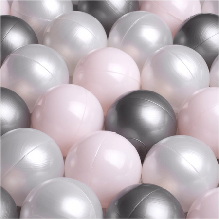 PLUSH NEST Ball pool, pink, round, velour, 90x30, 200 balls: pink, silver, pearl