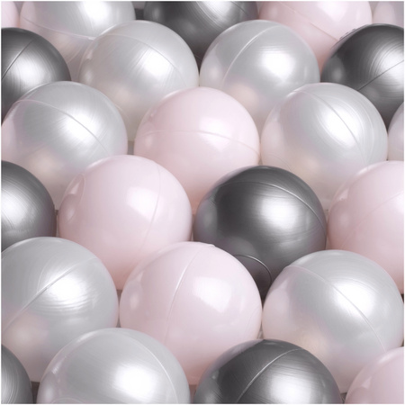 PLUSH NEST Dry Pool Balls, 6 cm, set of 200 pcs: pearl, silver, pearl light pink
