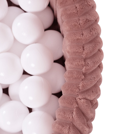 PLUSH NEST Dry ball pool, 90x30 cm, round, Rose, Puffy Lamell, 200 balls: pearl, gold, light pearl pink