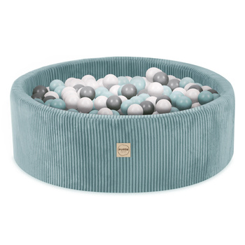 PLUSH NEST Ball pool, blue, round, premium corduroy, 90x30, 200 balls: pearl, pearl mint, silver