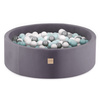 PLUSH NEST Ball pool, gray, round, velour, 90x30, 200 balls: mint, silver, white