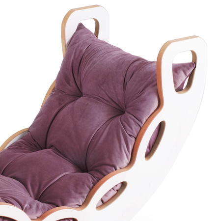 PLUSH NEST Small Rocker 4-in-1 Wippe + Kletterwand/Rutsche + Kissen (lila Velvet), weiß Wooden Play