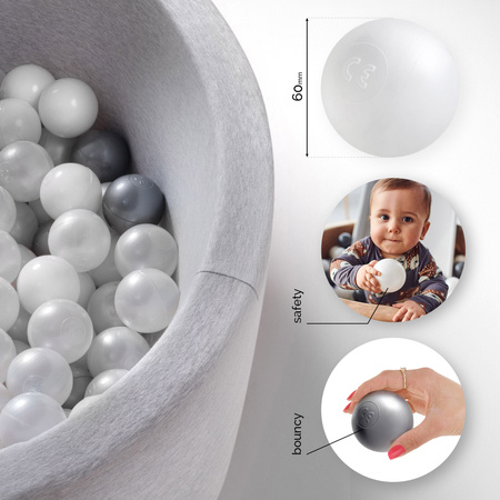 Dry pool balls, 6 cm, set of 200 pcs: pearl, transparent, silver