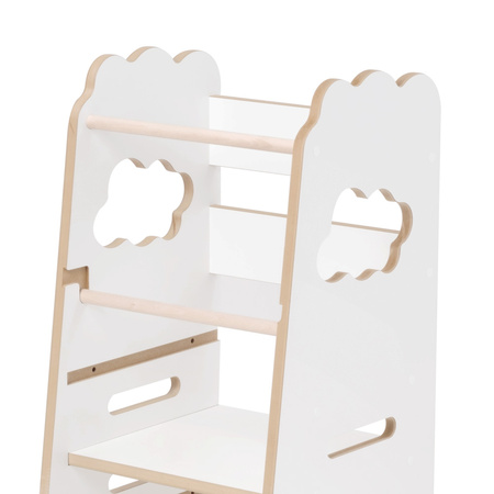 PLUSH NEST Pomocnik kuchenny dla dzieci, stołek do kuchni, Kitchen Helper, 3 poziomy, biały, chmurka, Wooden Play