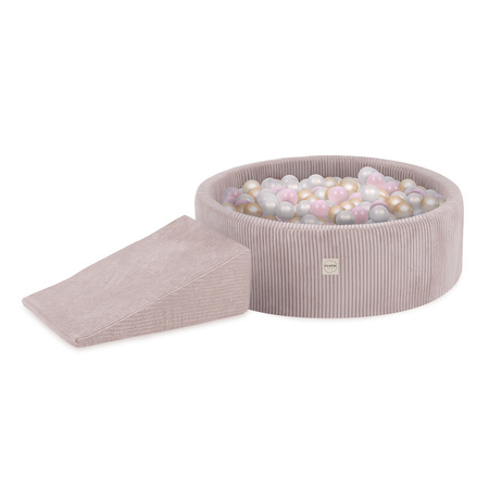 PLUSH NEST Playground Dry Pool + Triangle (+200 balls: pearl, gold, pearl light pink), light pink, premium corduroy