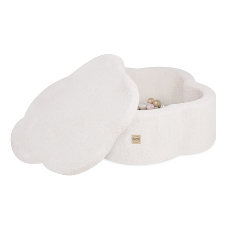 PLUSH NEST Suchy basen kwiatek z matą, 95x30 cm, kremowy baranek (+ 200 piłek złote, perłowe, jasnoróżowe perłowe), Floral Fun Zone