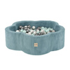 PLUSH NEST Dry flower pool, 95x30, blue, premium corduroy, Floral Fun Zone, 200 balls: pearl, pearl mint, silver
