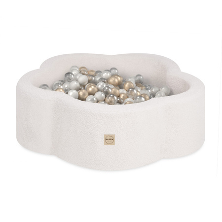 PLUSH NEST Dry flower pool, 95x30 cm, cream lamb (+ 200 gold, pearl, transparent balls), Floral Fun Zone
