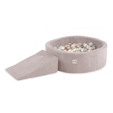 PLUSH NEST Playground Dry Pool + Triangle (+200 balls: pearl, gold, pearl light pink), light pink, premium corduroy