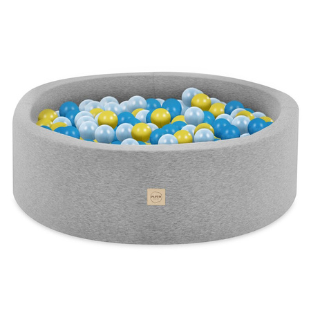 PLUSH NEST Ball pool, light gray, round, cotton, 90x30, 200 balls: blue, yellow, light blue