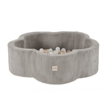 Plush Nest Dry flower pool, 95x30, beige, premium corduroy, Floral Fun Zone, 200 balls: pearl, gold, transparent