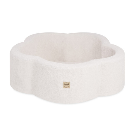 PLUSH NEST Trockenes Blumenbecken, 95x30 cm, cremefarbenes Lammfell (+ 200 goldene, perlfarbene, transparente Kugeln), Floral Fun Zone