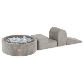 PLUSH NEST Playground 3 elements + dry pool 90x30 (+200 balls: pearl, gold, yellow), beige, premium corduroy
