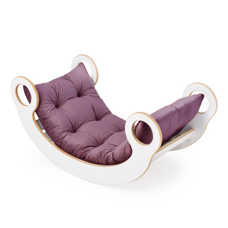 PLUSH NEST Bujak Big Rocker 6 w 1, ścianka wspinaczkowa/zjeżdżalnia, blat, krzesełko, poduszka (lila Velvet), Wooden Play