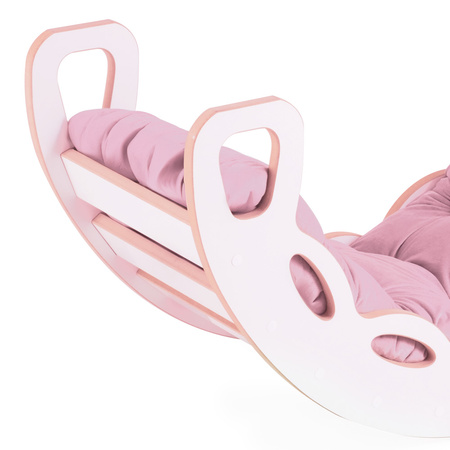 PLUSH NEST Small Rocker 4-in-1 Wippe + Kletterwand/Rutsche + Kissen (pink Velvet), weiß Wooden Play