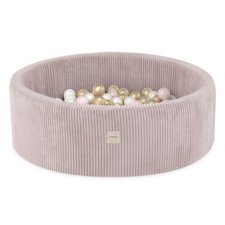 PLUSH NEST Bällebad, hellrosa, rund, Kord, 90x30, 200 Bälle: Perle, hellrosa, gold
