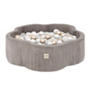 Plush Nest Dry flower pool, 95x30, beige, premium corduroy, Floral Fun Zone, 200 balls: pearl, gold, transparent