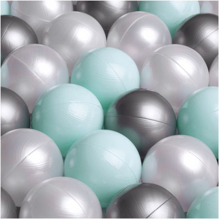 Plush Nest Dry flower pool, 95x30, green, premium corduroy, Floral Fun Zone, 200 balls: pearl, pearl mint, silver