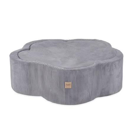 PLUSH NEST Trockenblumenpool mit Matte, 95x30, grau, Premium Cord, Floral Fun Zone, 200 Kugeln: perl, silber, hellblau