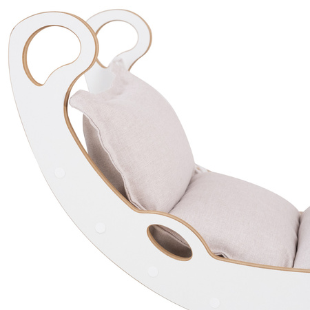 PLUSH NEST Bujak dla dzieci XS Mini Rocker 2w1 + poduszka Jasny Beżowy, biały, Wooden Play