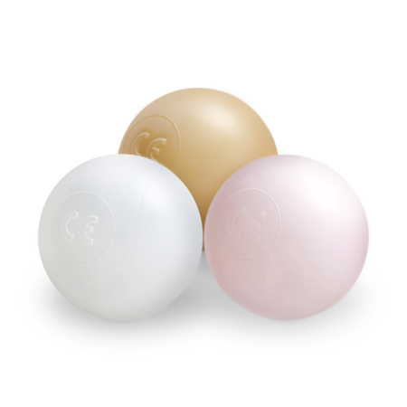 Dry pool balls, 6 cm, set of 200 pcs: pearl, gold, pearl light pink