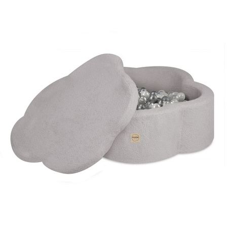 PLUSH NEST Dry flower pool with mat, 95x30 cm, gray lamb (+ 200 balls silver, pearl, transparent), Floral Fun Zone