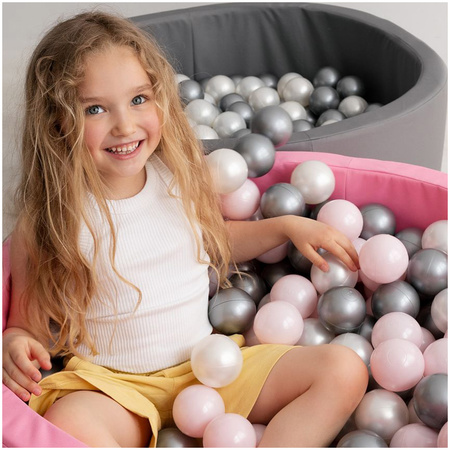 Dry pool balls, 6 cm, set of 200 pcs: pearl, silver, pearl light pink