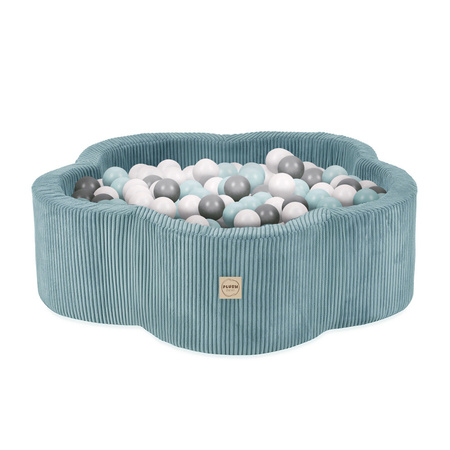 PLUSH NEST Dry flower pool, 95x30, blue, premium corduroy, Floral Fun Zone, 200 balls: pearl, pearl mint, silver