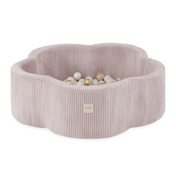 Plush Nest Dry flower pool , 95x30, light pink, premium corduroy, Floral Fun Zone, 200 balls: pearl, light pink pearl, gold