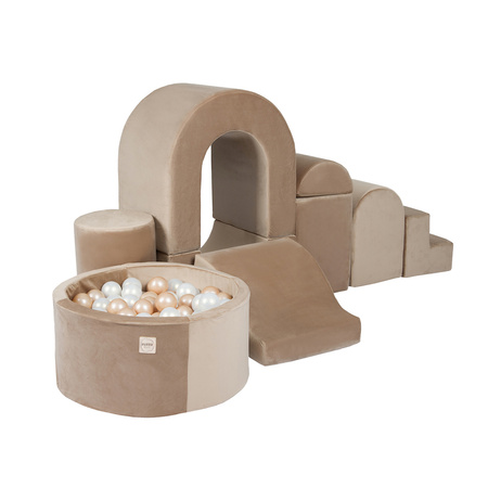 PLUSH NEST Spielplatz Schloss mit Pool + 150 Bälle, gold (beige), Samt