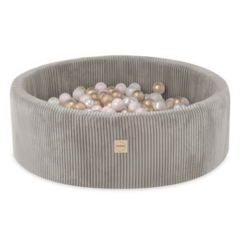PLUSH NEST Bällebad, beige, rund, Kord, 90x30, 200 Bälle: Perle, hellrosa, gold