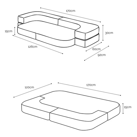 PLUSH NEST Sofa Bed Foldie, niebieski sztruks premium
