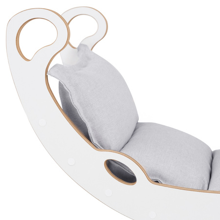 PLUSH NEST Bujak dla dzieci XS Mini Rocker 2w1 + poduszka Jasny Szary, biały, Wooden Play