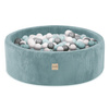 PLUSH NEST Bällebad, blau, rund, Premium-Cord, 90x30, 200 Bälle: pearl, pearl mint, silber