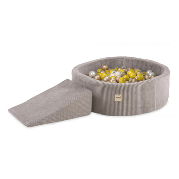 PLUSH NEST Spielplatz Trockenbecken 90x30 + Dreieck (+200 Bälle: Perle, Gold, Gelb), beige, Premium-Cord