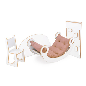 PLUSH NEST Big Rocker 6-in-1-Wippe, Kletterwand/Rutsche, Aufsatz, Stuhl, Kissen (beige/gold Velvet), Holzspiel